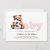 Pink Teddy Bear Baby shower Invitation Kaart (Voorkant)