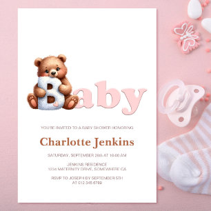 Pink Teddy Bear Baby shower Invitation Kaart