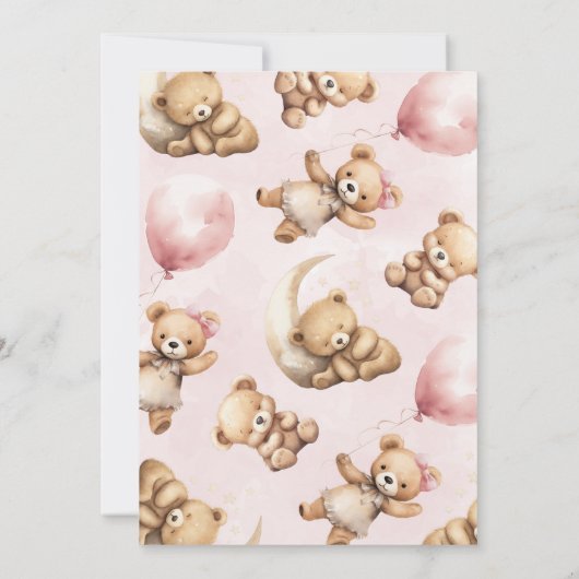 Pink Teddy Bear Baby shower Invitation Kaart (Achterkant)
