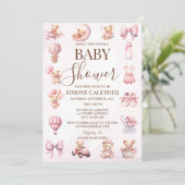 Pink Teddy Bear Baby shower Invitation Kaart (Staand voorkant)