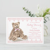 Pink Teddy Bear Baby shower Kaart (Staand voorkant)