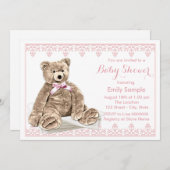 Pink Teddy Bear Baby shower Kaart (Voorkant / Achterkant)