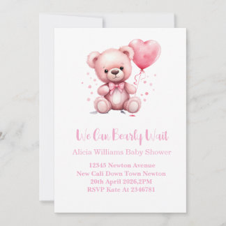 Pink Teddy Bear Baby Shower Kaart