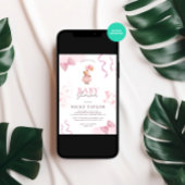 Pink Teddy Bear Baby shower Kaart