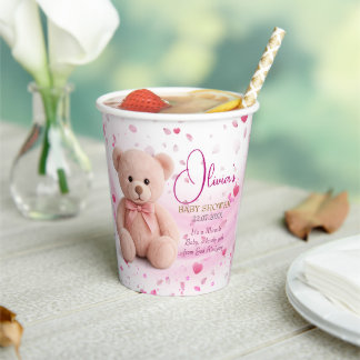 Pink Teddy Bear Baby Shower Paper Cup – Party Cups Papieren Bekers