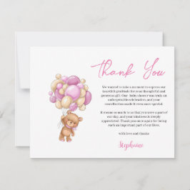 Pink Teddy Bear Baby shower thank you Feestdagenkaart