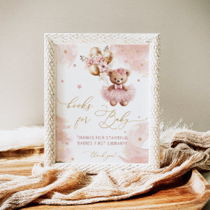 Pink Teddy Bear Balloon Baby Girl Boeken voor Baby Poster