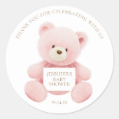 Pink Teddy Bear Bedankt Ronde Sticker (Voorkant)