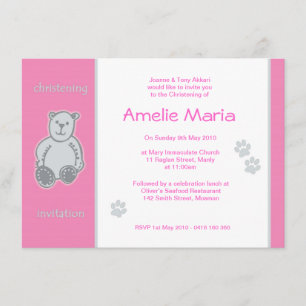 Pink Teddy Bear Christening Uitnodigingen