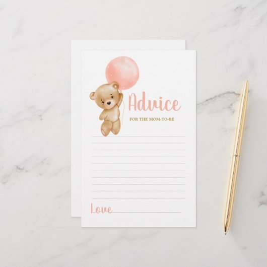 Pink Teddy Bear Conseils pour maman d'être carte (Devant/Arrière en situation)