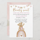 Pink Teddy Bear Design invitation Save The Date (Voorkant / Achterkant)