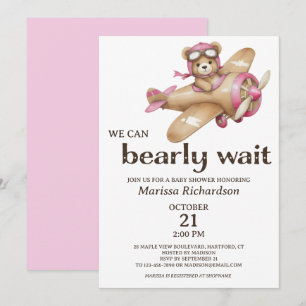 Pink Teddy Bear Girl Baby shower Uitnodiging