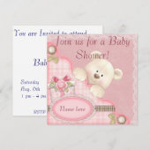 Pink Teddy Ours Bébé Douche Invitations (Devant / Derrière)