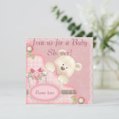 Pink Teddy Ours Bébé Douche Invitations (Debout devant)