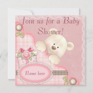 Pink Teddy Ours Bébé Douche Invitations