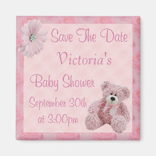 Pink Teddy Save the Date Girl Baby shower Magneet