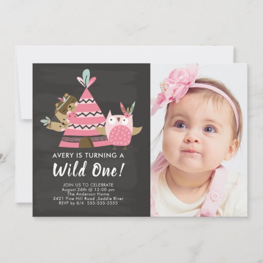 Pink Teepee Wild Un Anniversaire Invitation (Devant)