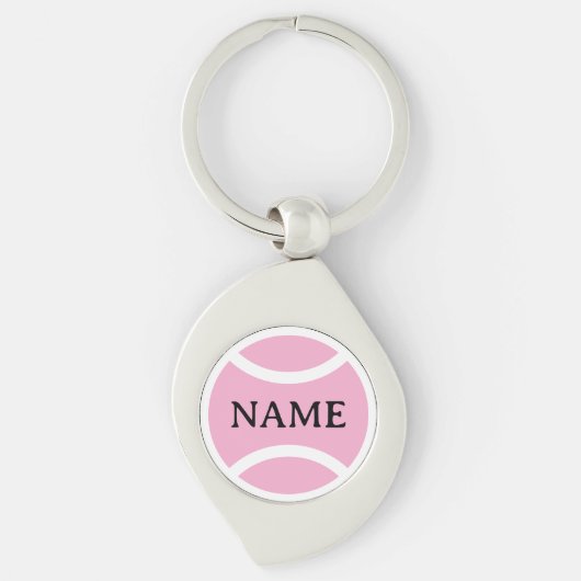 Pink tennis ball logo keychain with custom name (Voorkant)