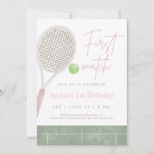 Pink Tennis First Birthday Party Invitation (Devant)