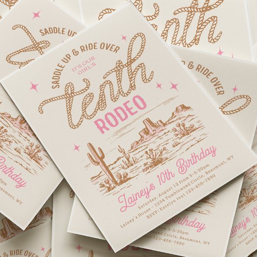 Pink Tenth Rodeo Birthday Invitation