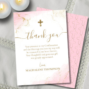 Pink Thank You Gold Cross Girl bevestiging Bedankkaart
