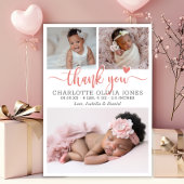 Pink Thank You Script Baby Girl Photo Heart Birth  Aankondiging