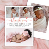 Pink Thank You Script Baby Girl Photo Heart Birth  Aankondiging