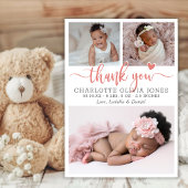Pink Thank You Script Baby Girl Photo Heart Birth  Aankondiging