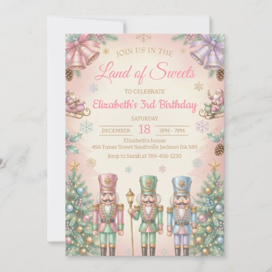 Pink The Nutcracker Birthday Invitation (Devant)