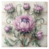 Pink Thistle Flowers Ceramic Tile Tegeltje (Voorkant)
