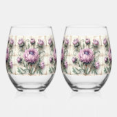 Pink Thistle Flowers Tile Wijnglas Zonder Voet (Achterkant)