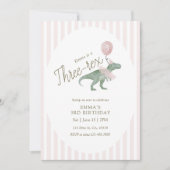 Pink Three Rex Dinosaur Third Birthday Invitation (Devant)