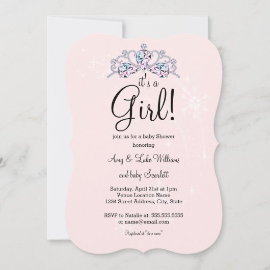 Pink Tiara C'est une fille Baby shower Invitation (Devant)