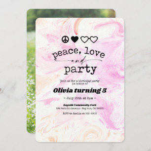 Pink Tie Dye Paix Amour Anniversaire Invitation