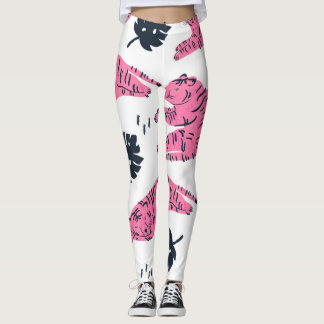 Pink Tiger Tropical: handgetekend. Leggings