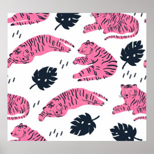 Pink Tiger Tropical:  handgetekend. Poster