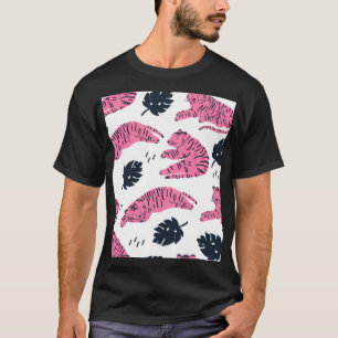 Pink Tiger Tropical: handgetekend. T-shirt