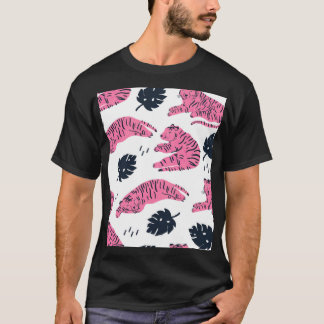 Pink Tiger Tropical: handgetekend. T-shirt