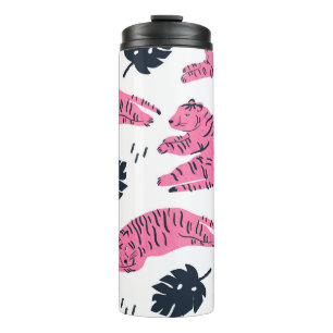 Pink Tiger Tropical:  handgetekend. Thermosbeker