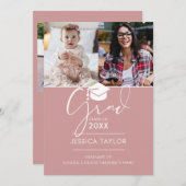 Pink toen en nu 3 foto Afstuderen aankondiging (Voorkant / Achterkant)