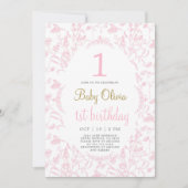 Pink Toile 1er anniversaire Invitation (Devant)