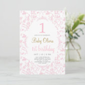 Pink Toile 1er anniversaire Invitation (Debout devant)