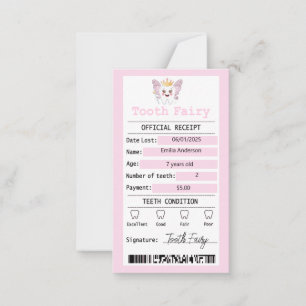 Pink Tooth Fairy Receipt Flat Note Kaart Notitiekaartje