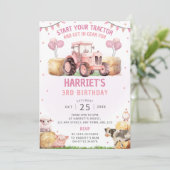 Pink Tractor Anniversaire Fête Invitation Thème de (Debout devant)