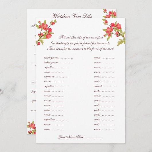 Pink Tree Blossts Mariage Vows Libs Cartes (Devant / Derrière)