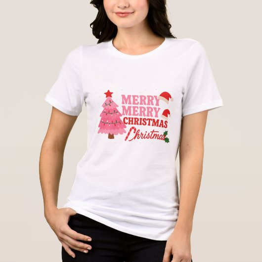 Pink Tree & Bold Merry #christmastree #xmas Tri-Blend Shirt (Voorkant)