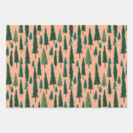 Pink Tree Gift Wrap, Modern Holiday Wrapping Paper