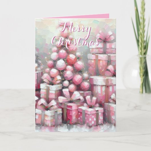 Pink Tree & Presents – Festive Personalized Fun Kaart (Voorkant)