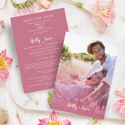 Pink Trendy Transparency Effect Photo Couple Save The Date