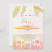 Pink Tropical Beach Summer Party Invitation (Devant)